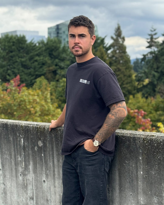 SKYLINE PRESERVATION CLUB WRENCH LOGO TEE - BLACK